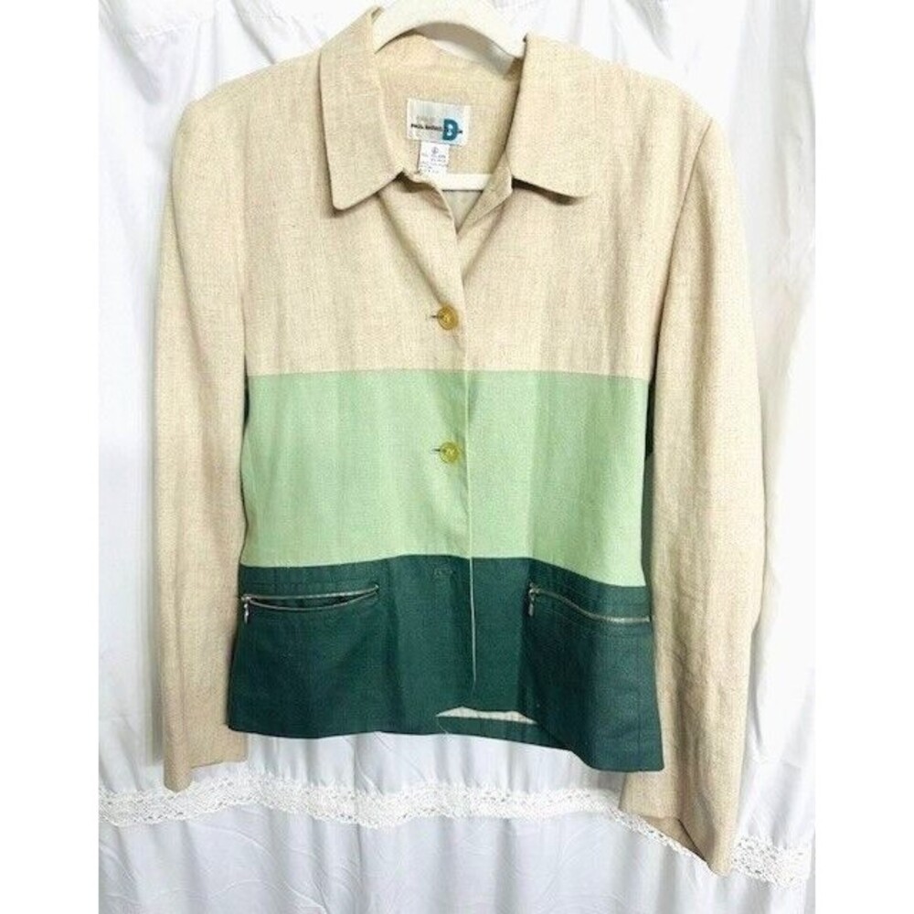 Paul Harris Design Linen Blend Color block Minimalist Professional Blazer/Suit S
